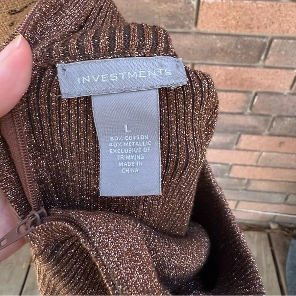 Investments Brown Women's Cardigan Sweater and High Neck Beaded Top Size Large - Picture 10 of 10